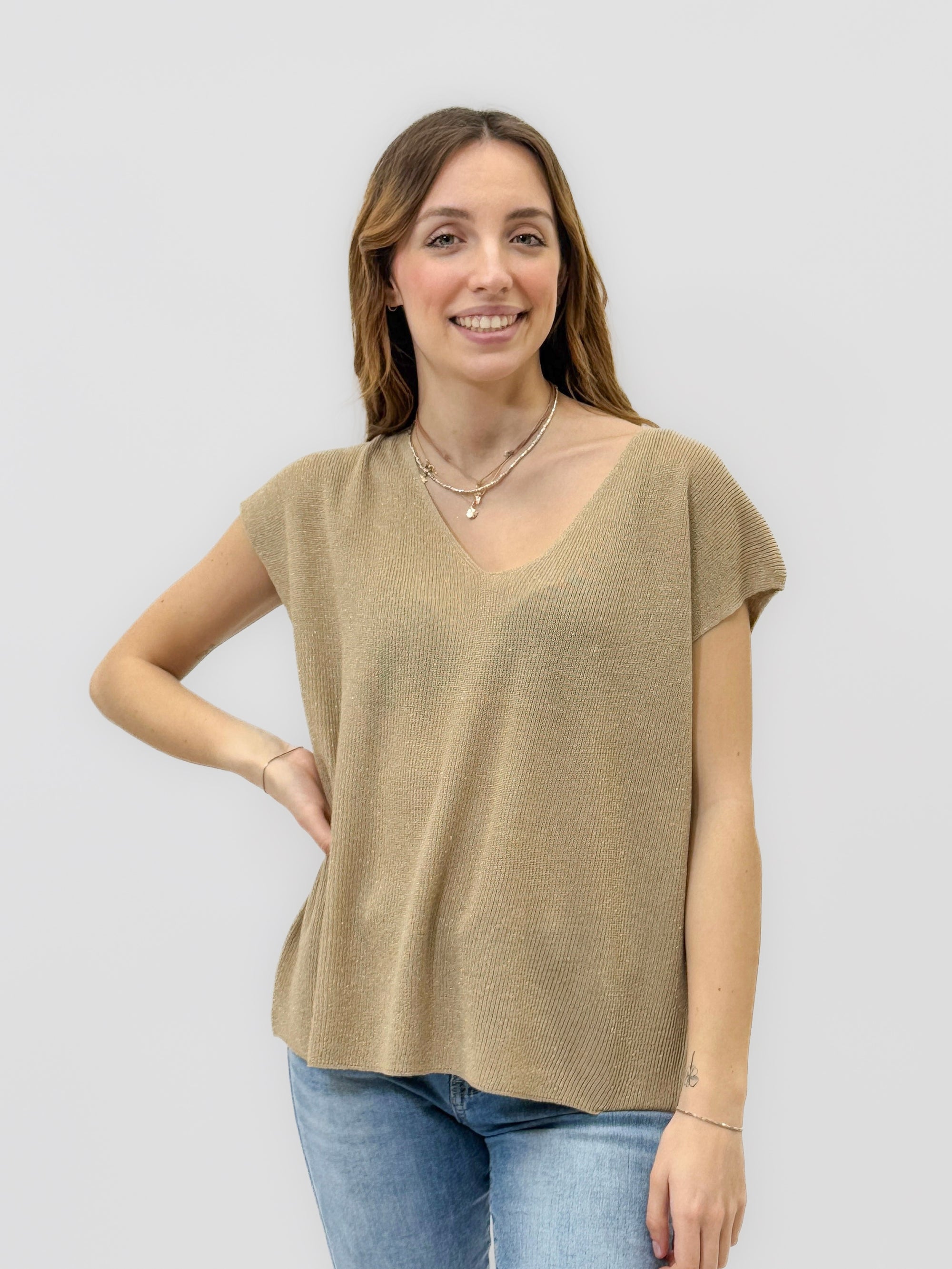 Maglia Lurex Scollo a V – Modello Morbido Manica Corta