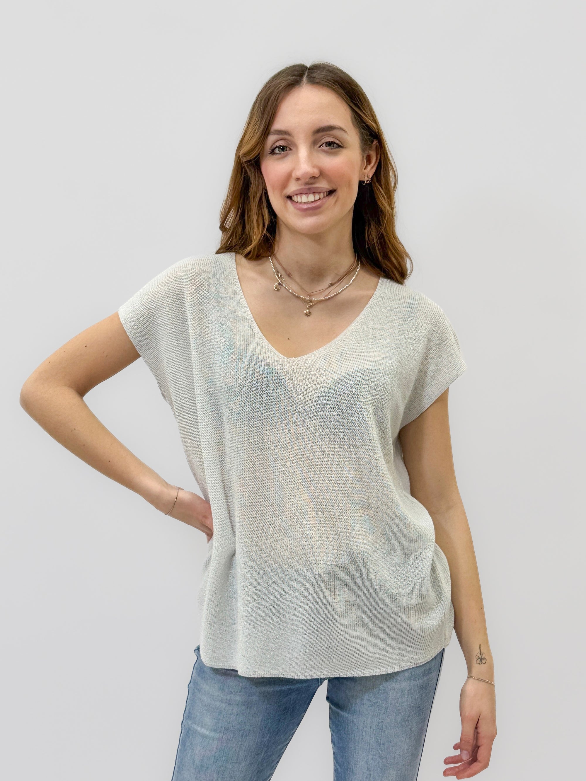 Maglia Lurex Scollo a V – Modello Morbido Manica Corta