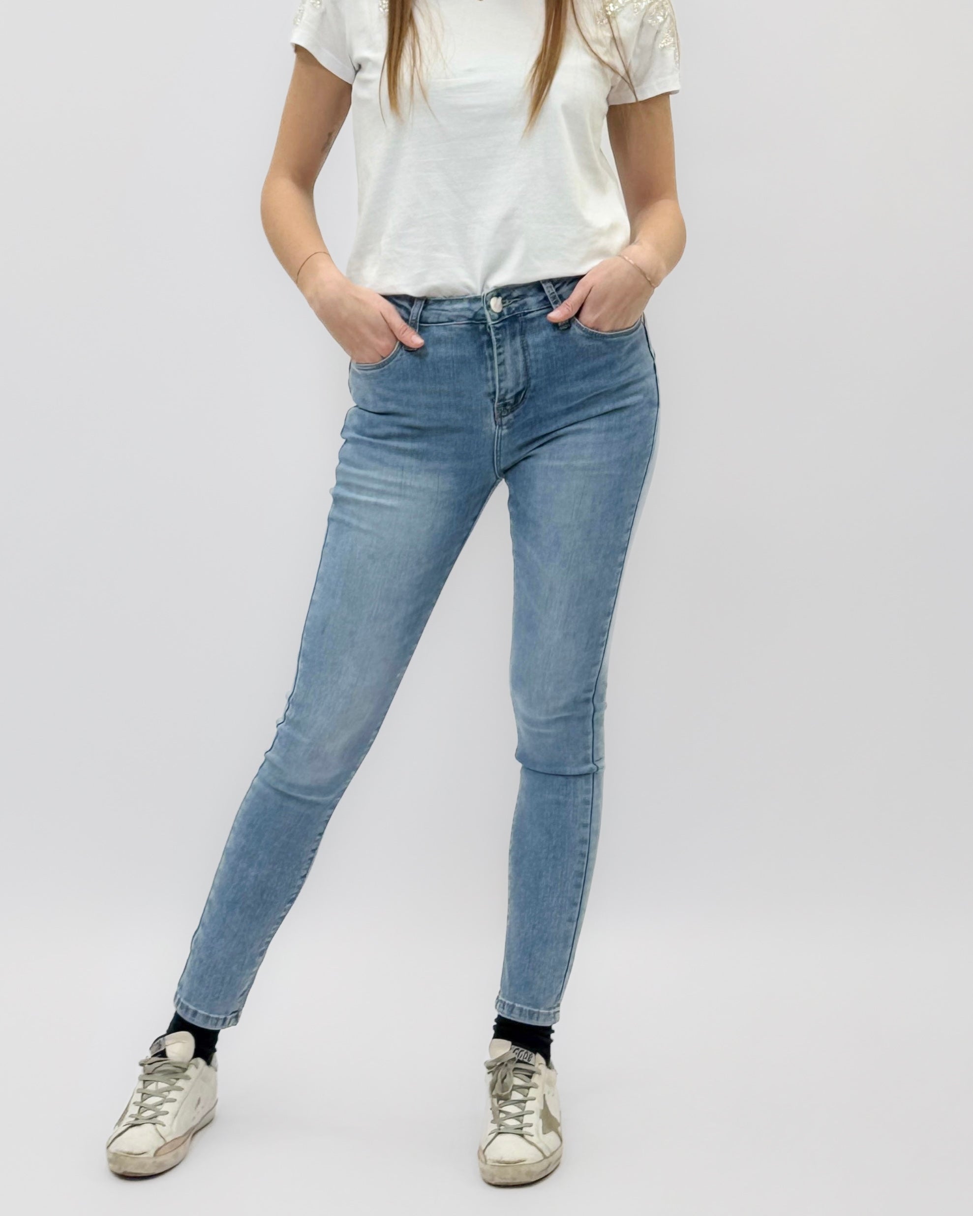 Jeans Donna Skinny Chiaro Effetto Vintage