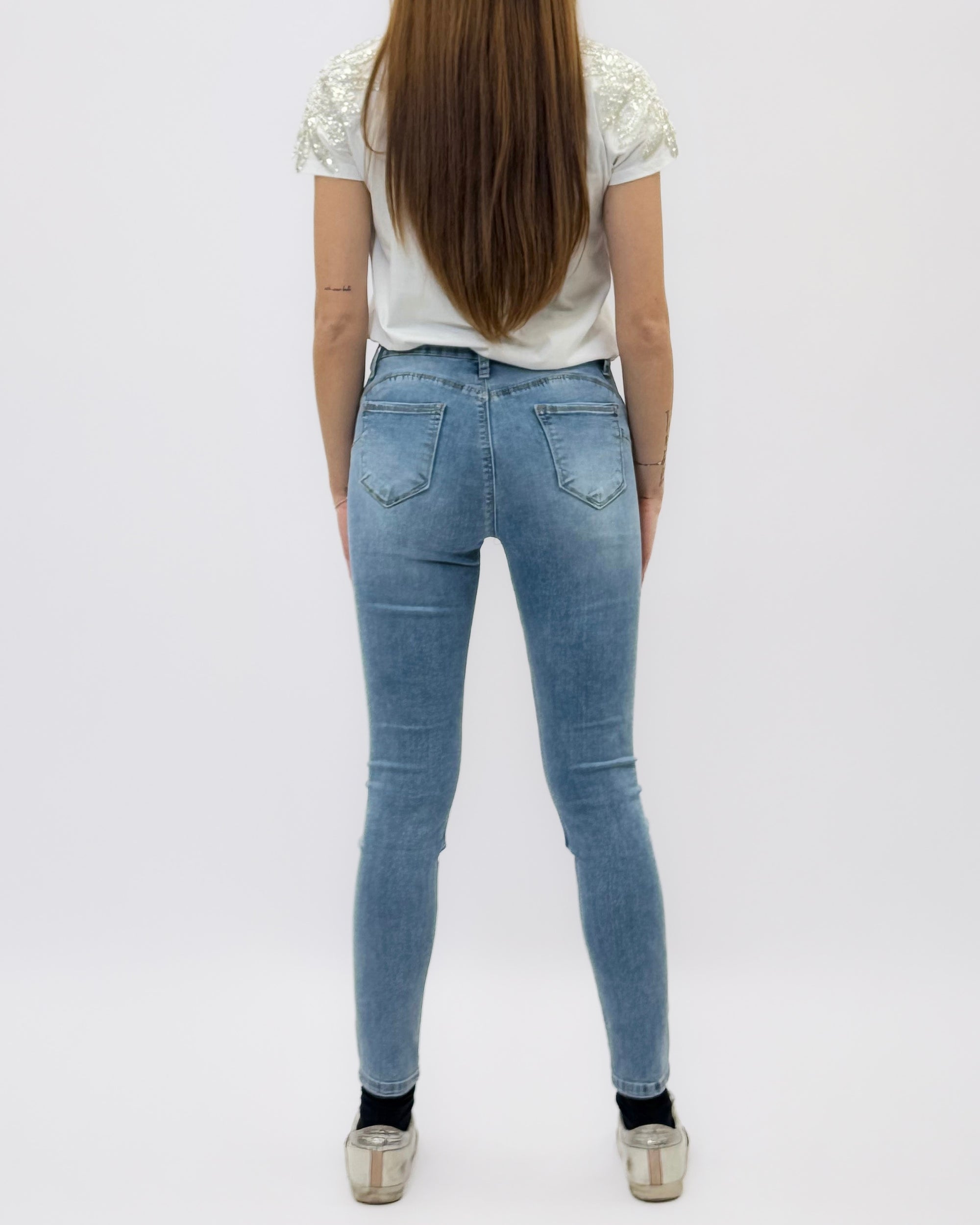 Jeans Donna Skinny Chiaro Effetto Vintage