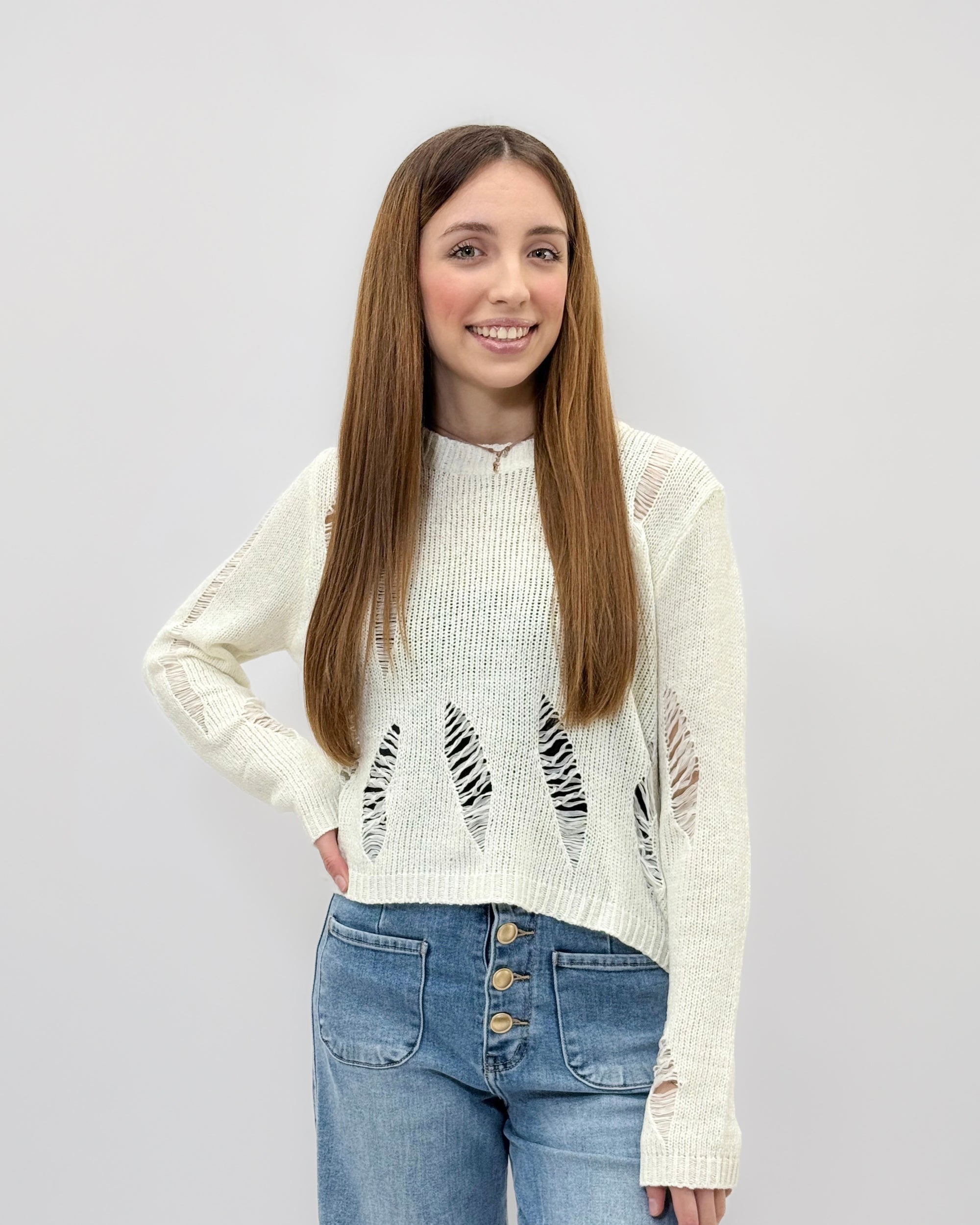 Maglia Traforata Effetto Destroyed