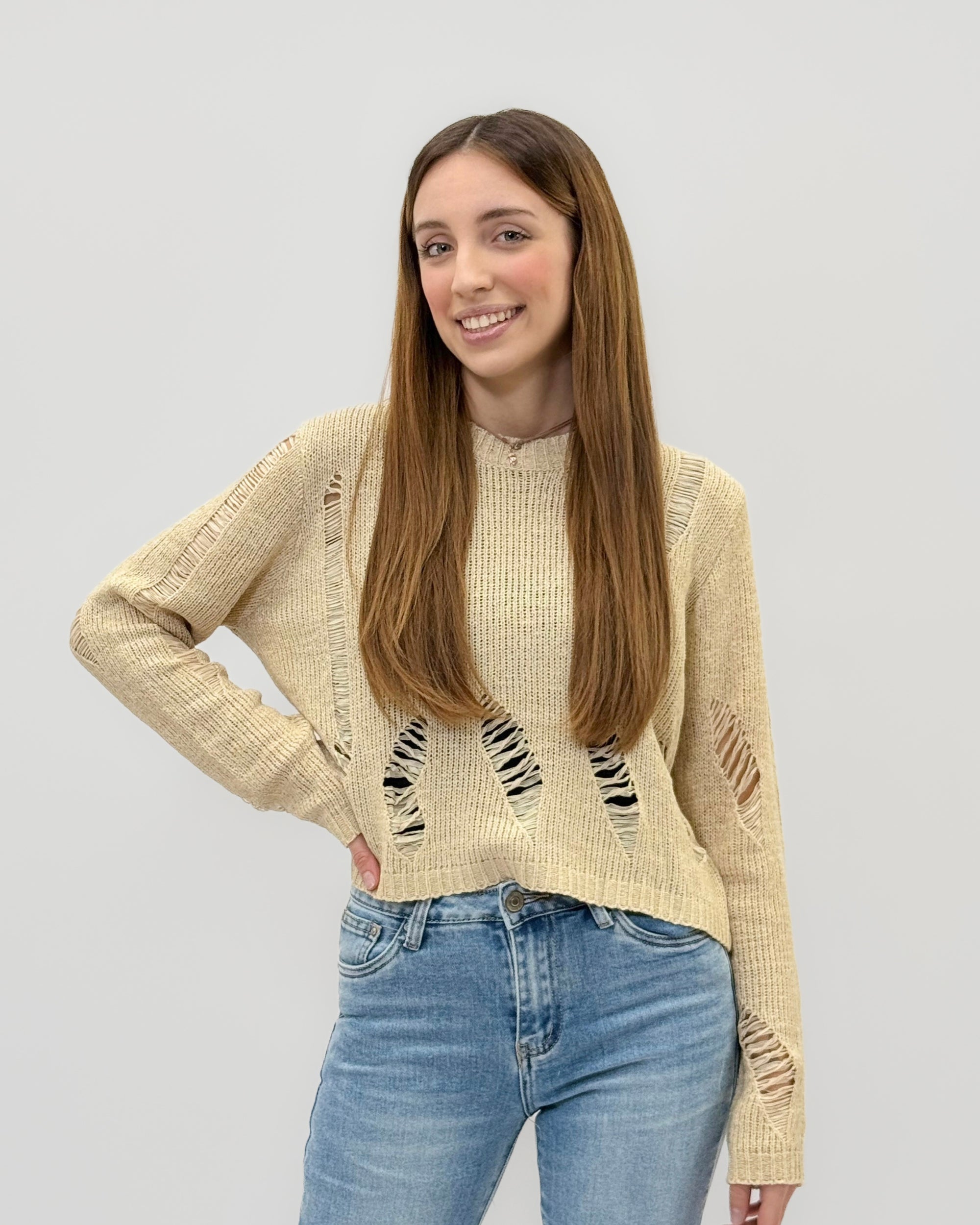 Maglia Traforata Effetto Destroyed