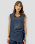 Top Denim a Righe con Nodo Laterale