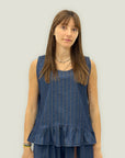 Top Denim a Righe con Volant
