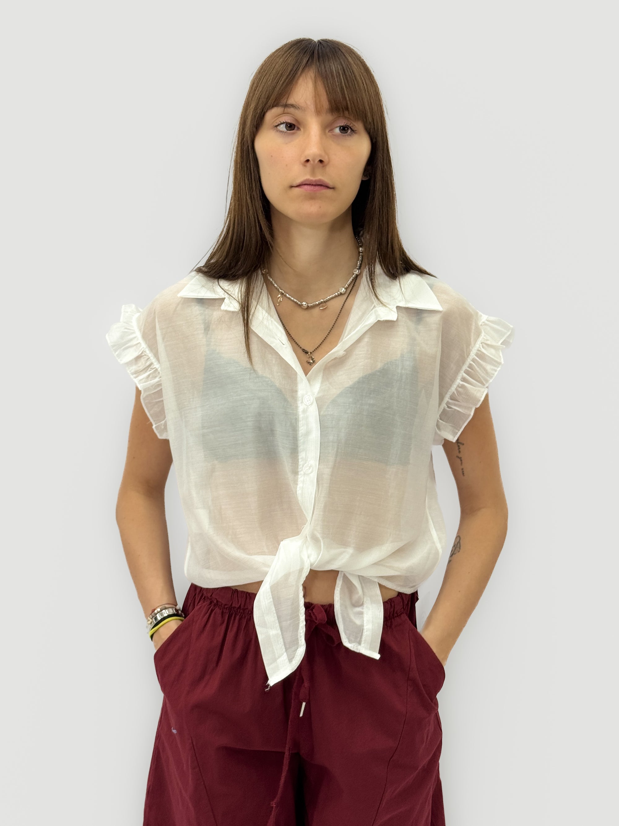 Camicia con Volant e Nodo Frontale