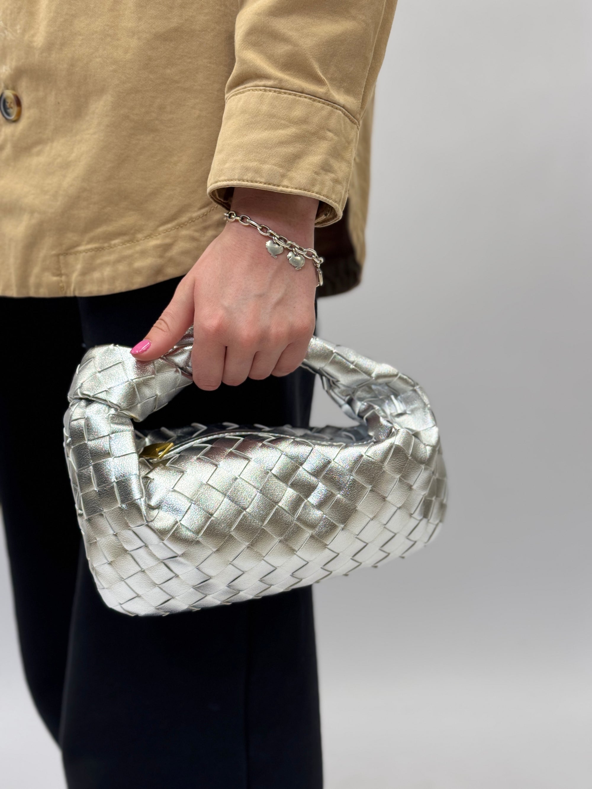Borsa vera pelle intrecciata con manico