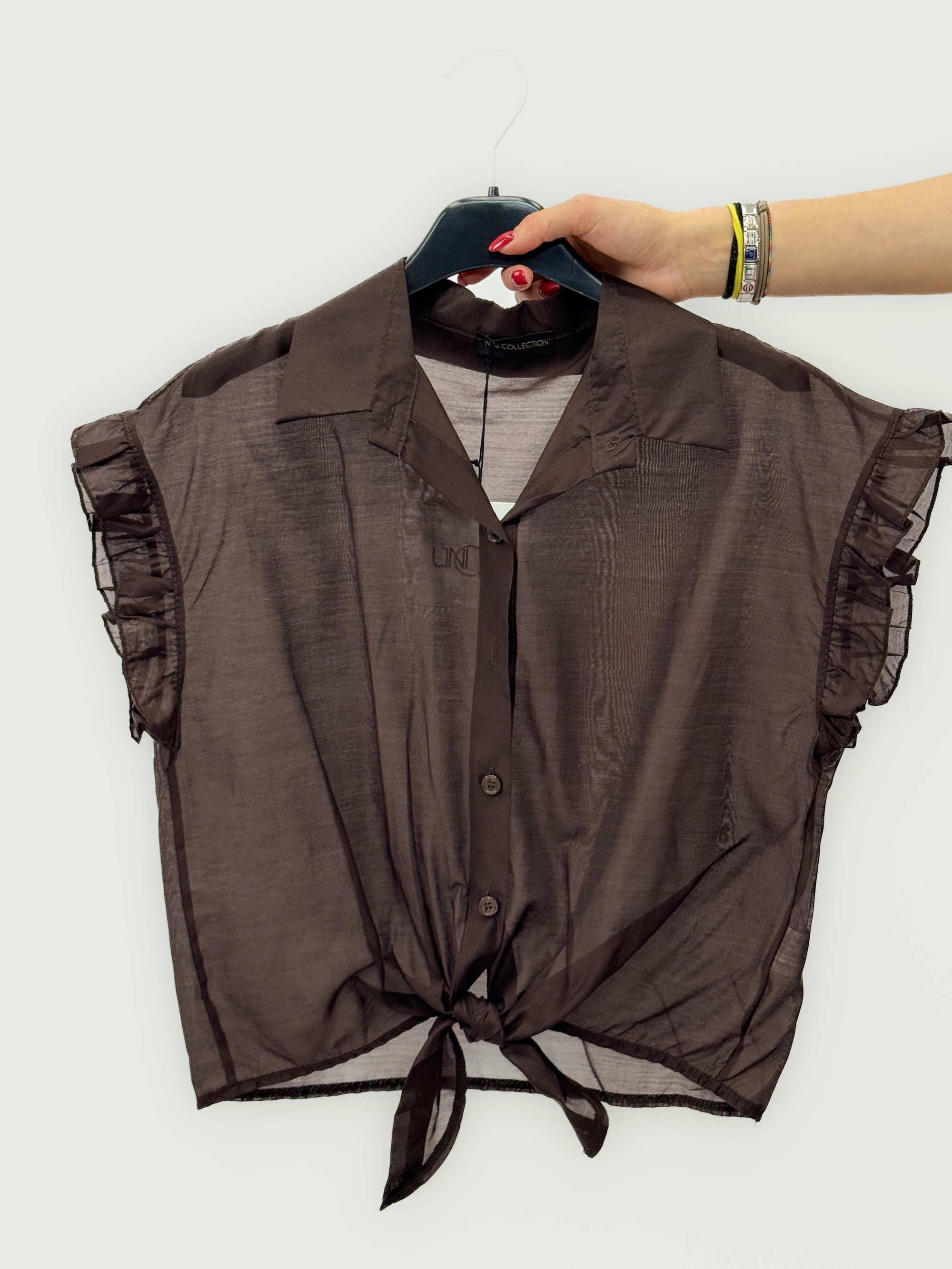 Camicia con Volant e Nodo Frontale