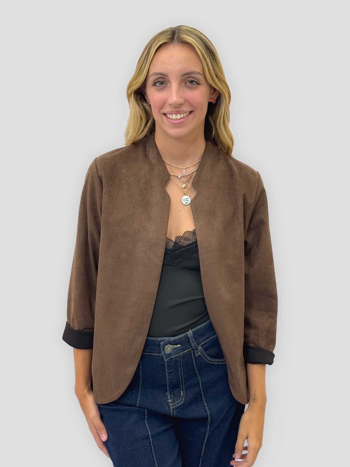 Giacca donna aperta effetto suede