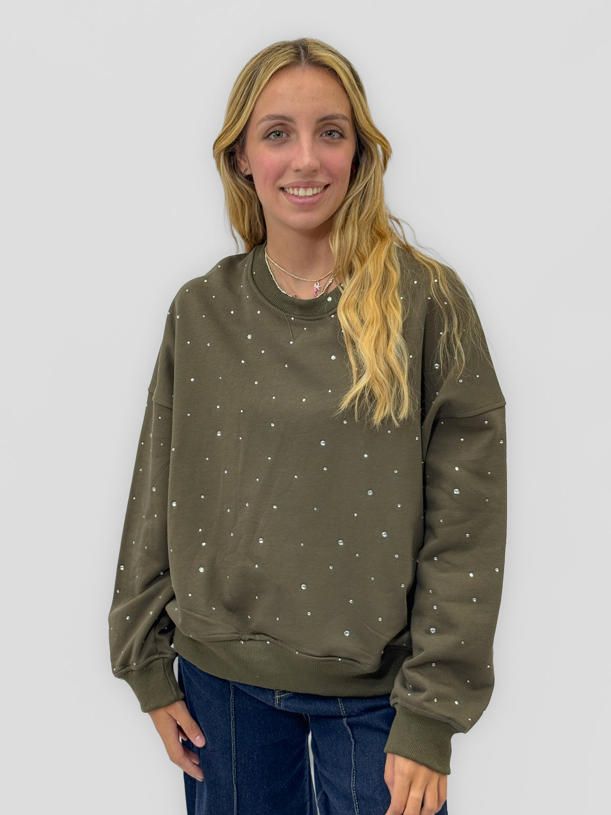 Felpa donna oversize con strass