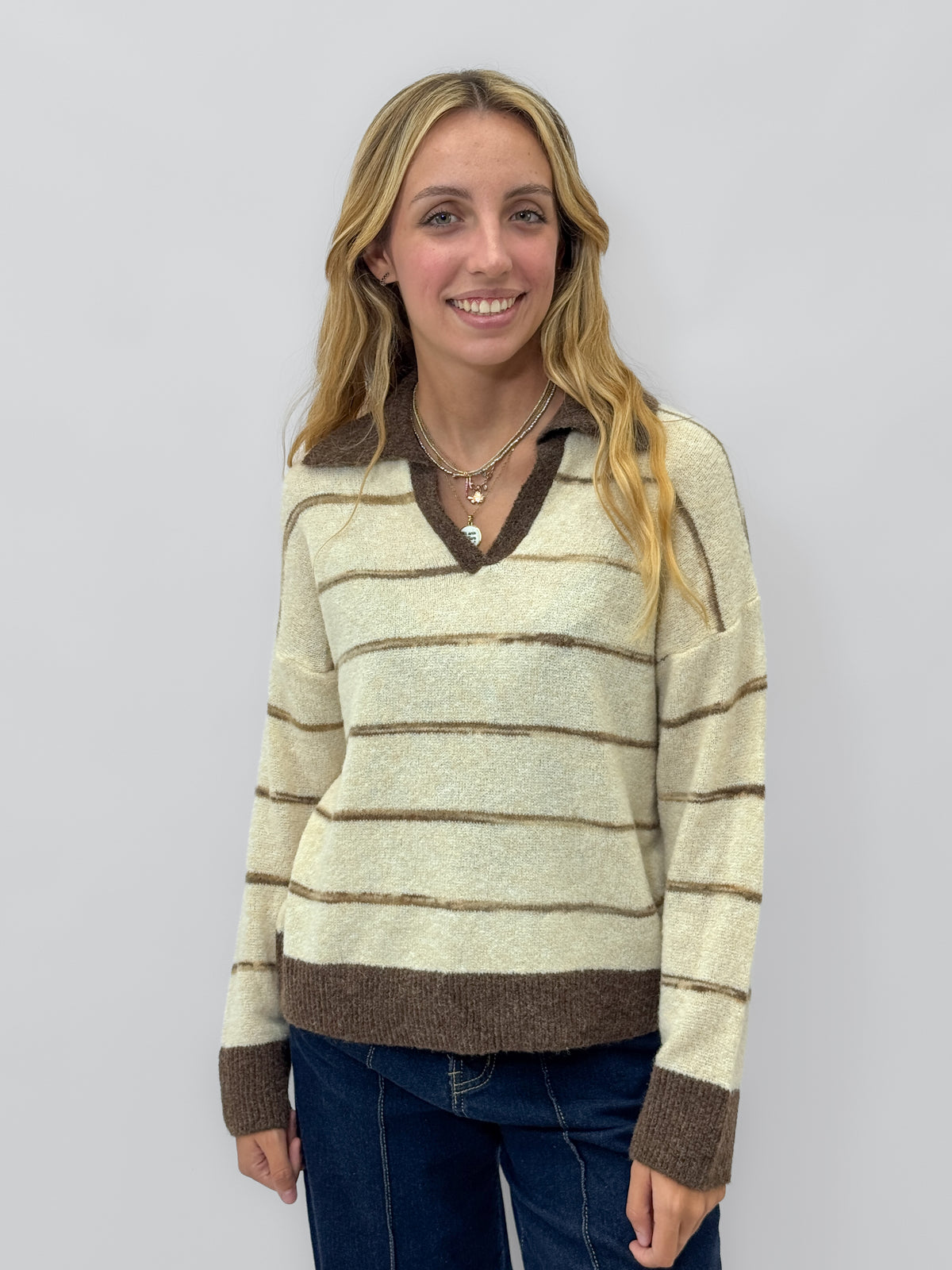 Maglione Polo Morbido Misto Lana a Righe Made in Italy