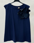 Top Cotone con Fiore Applicato e Schiena Aperta