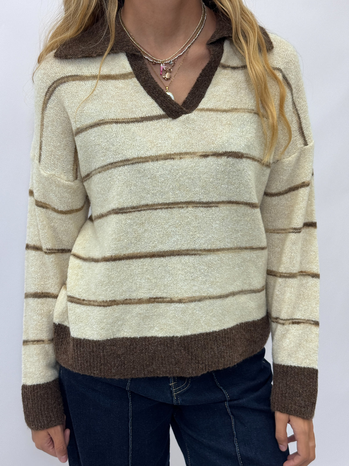 Maglione Polo Morbido Misto Lana a Righe Made in Italy
