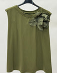 Top Cotone con Fiore Applicato e Schiena Aperta