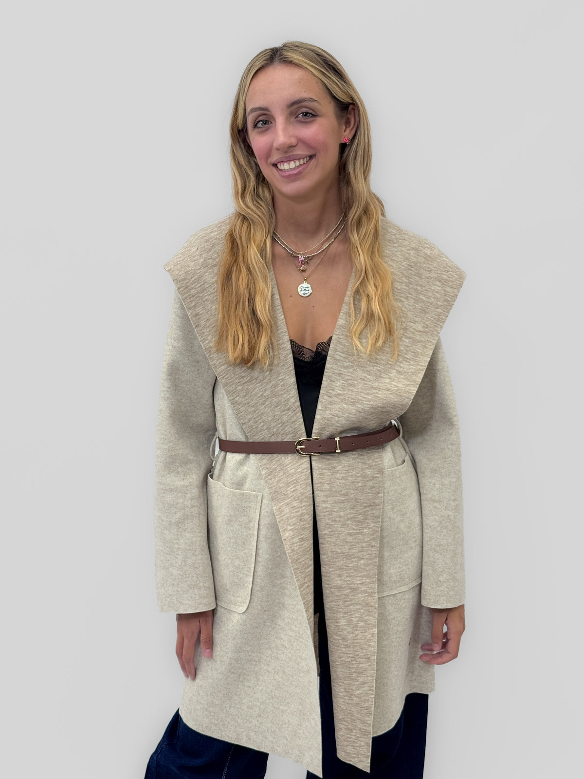 Cardigan lungo donna con cintura