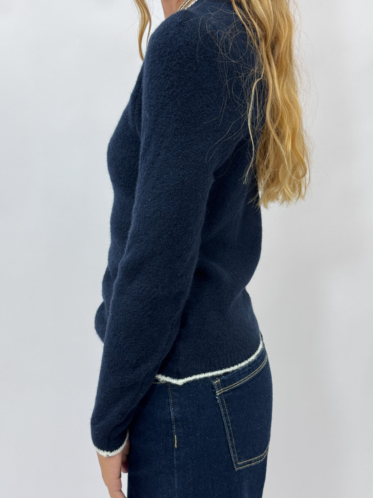 Maglia Girocollo Misto Lana con Profili a Contrasto Made in Italy