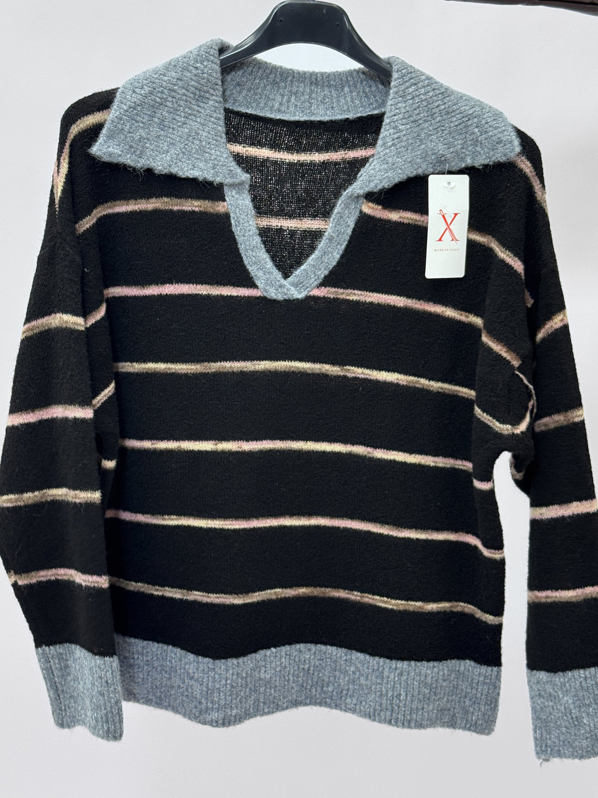 Maglione Polo Morbido Misto Lana a Righe Made in Italy