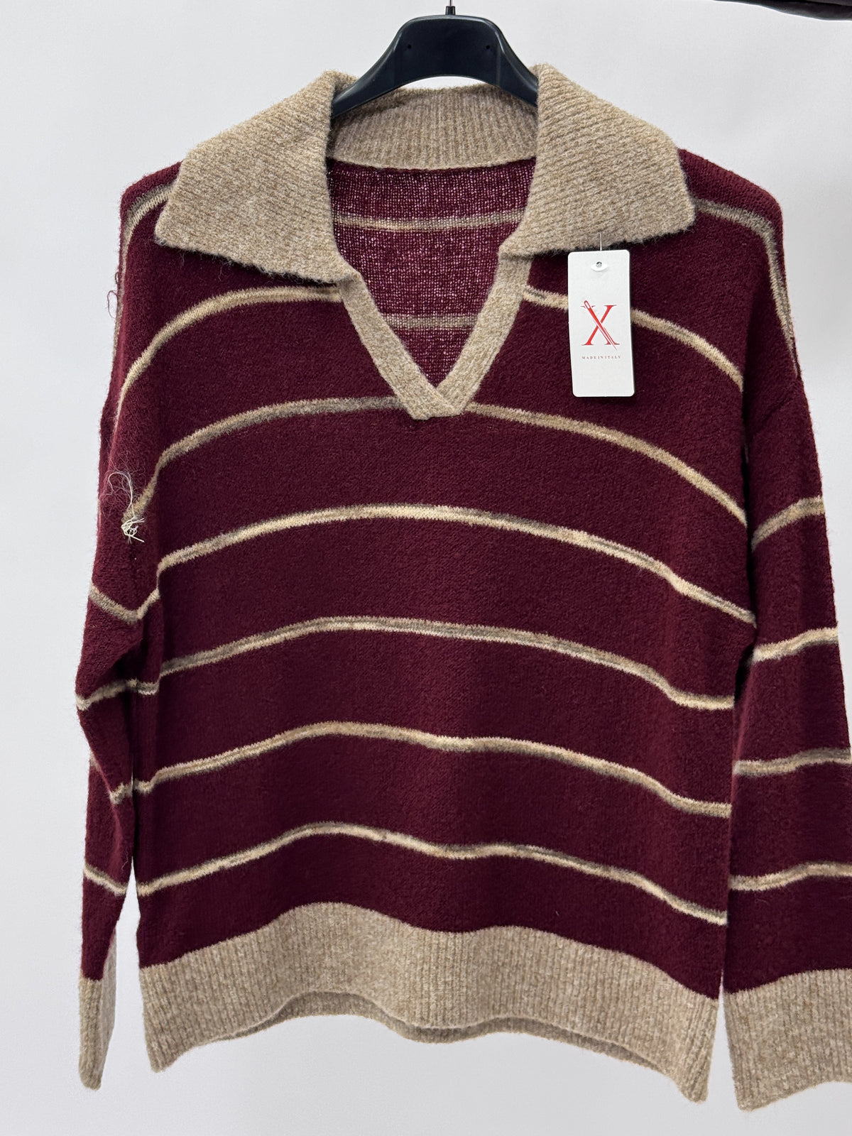 Maglione Polo Morbido Misto Lana a Righe Made in Italy