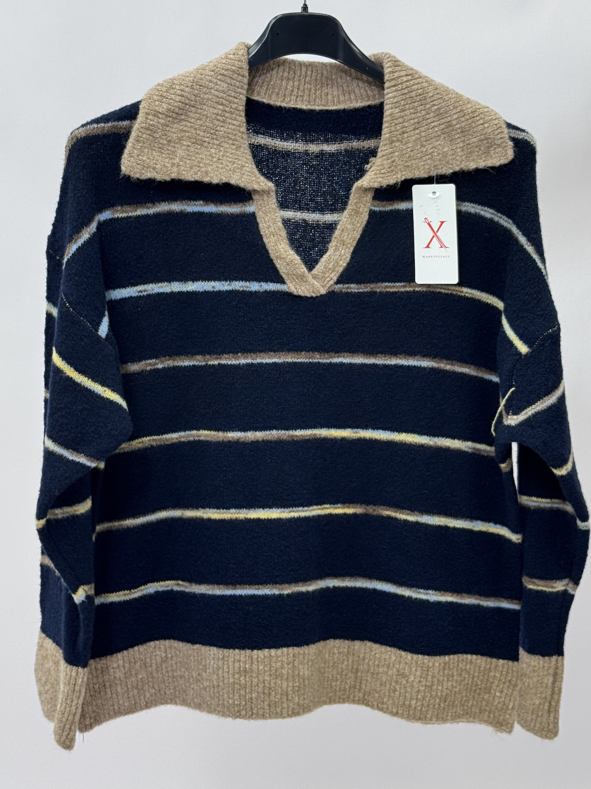 Maglione Polo Morbido Misto Lana a Righe Made in Italy