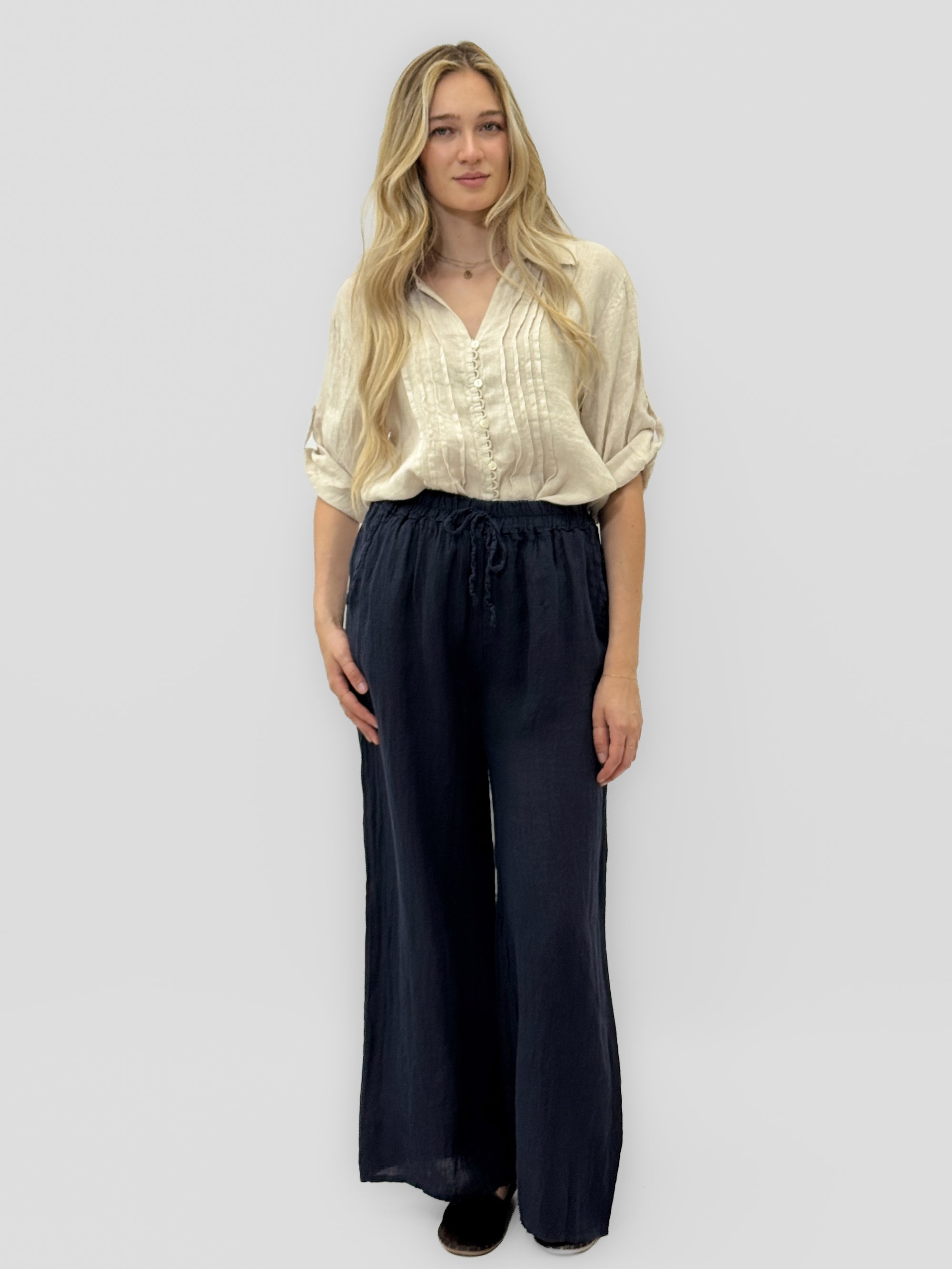Pantaloni Palazzo in 100% Lino
