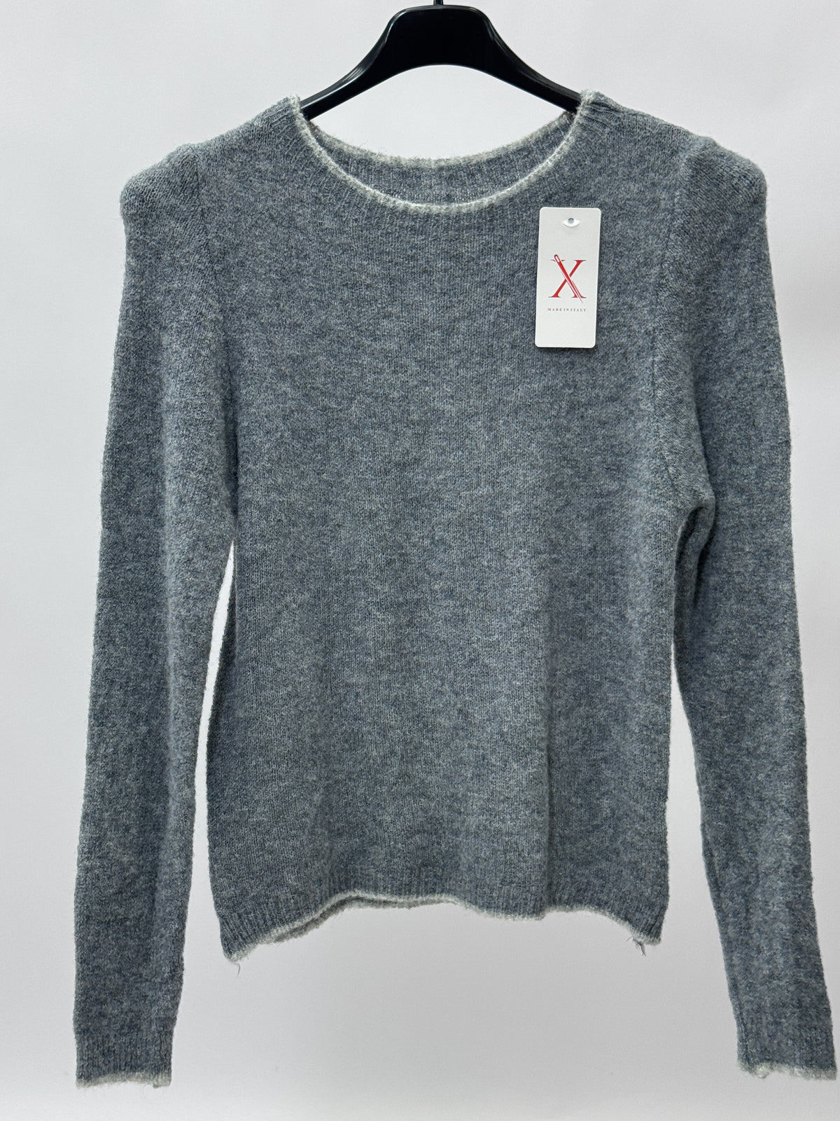 Maglia Girocollo Misto Lana con Profili a Contrasto Made in Italy