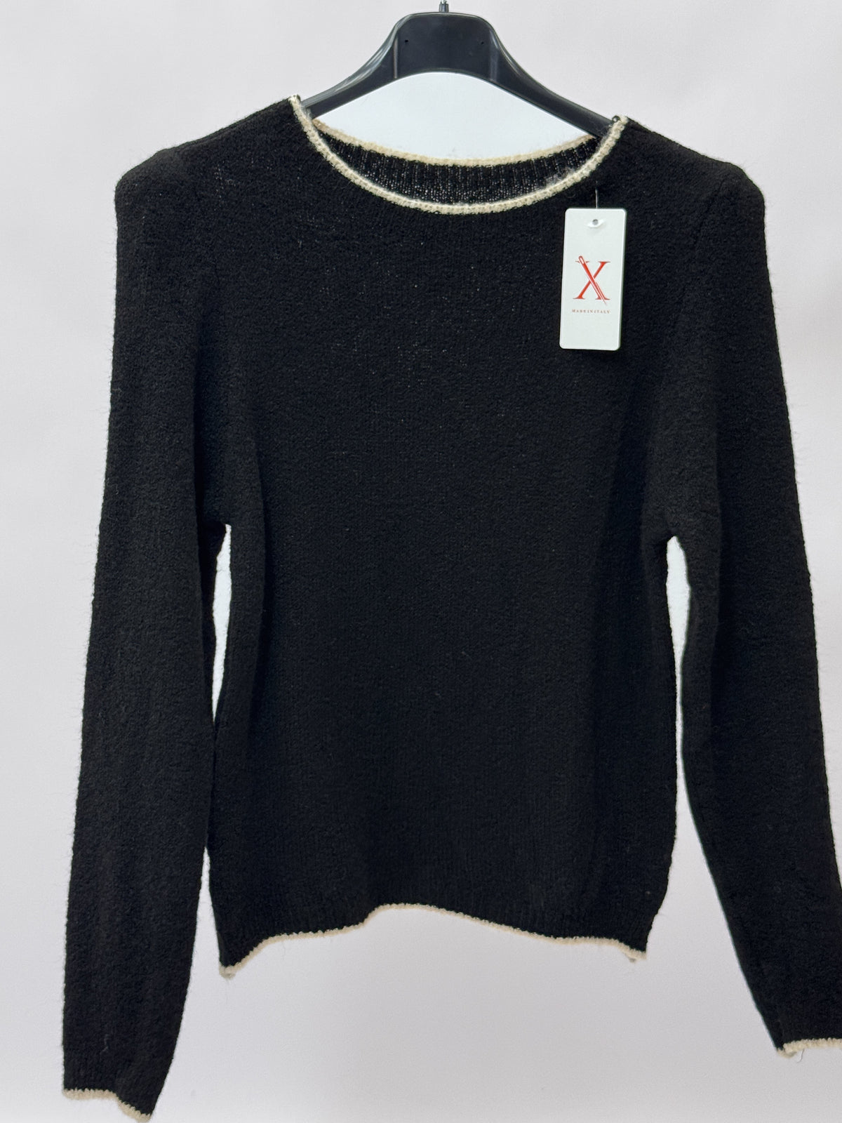Maglia Girocollo Misto Lana con Profili a Contrasto Made in Italy