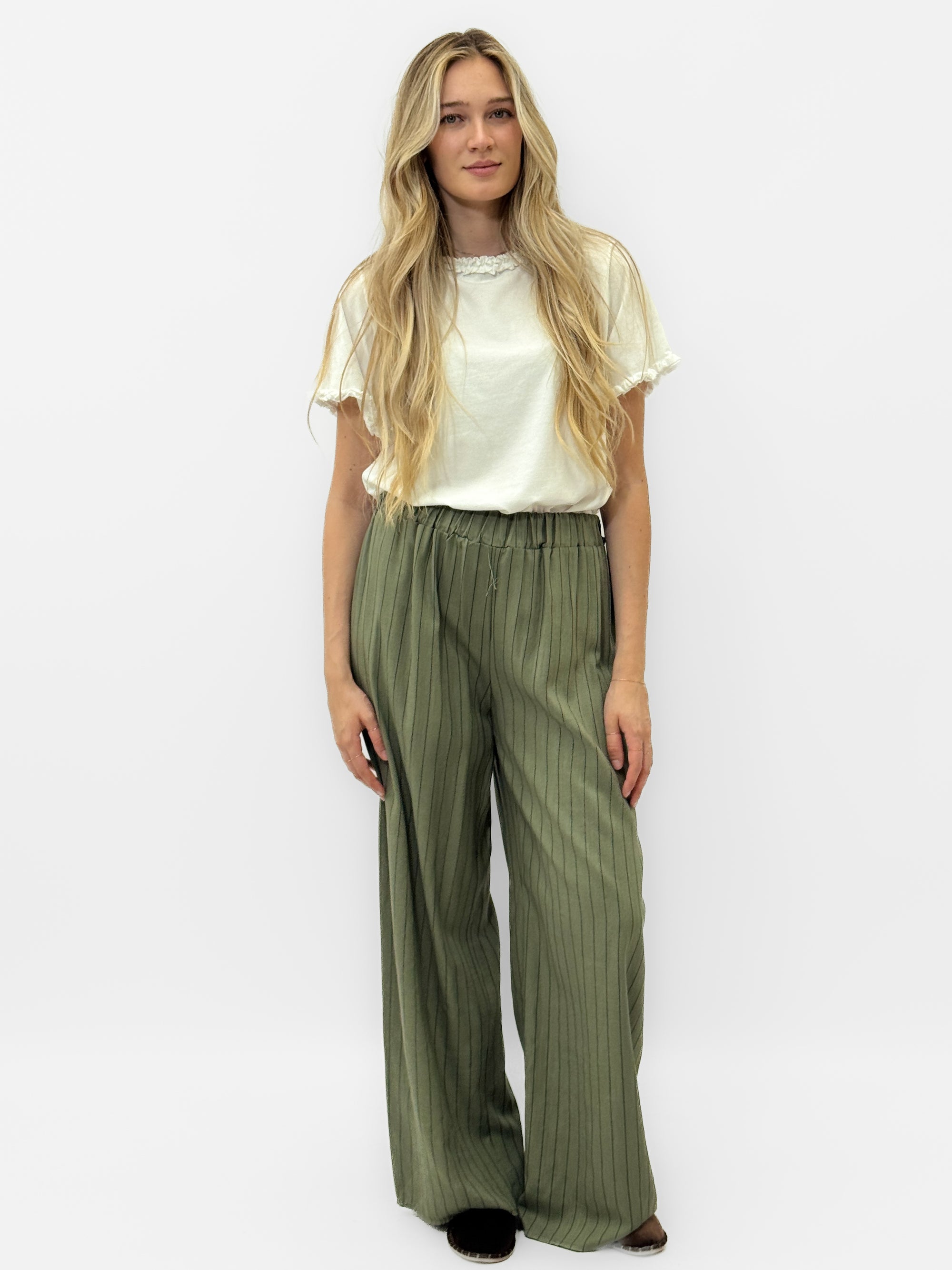 Completo Kimono a Righe in Misto Lino