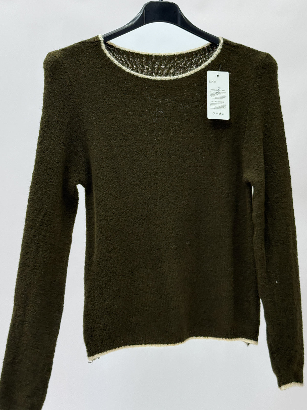 Maglia Girocollo Misto Lana con Profili a Contrasto Made in Italy