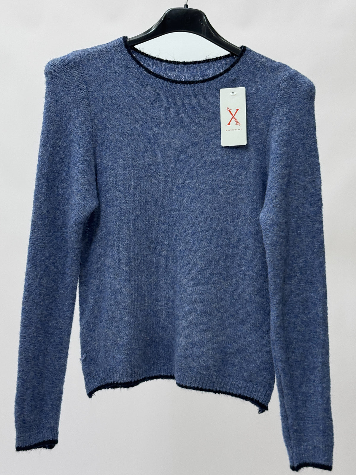 Maglia Girocollo Misto Lana con Profili a Contrasto Made in Italy