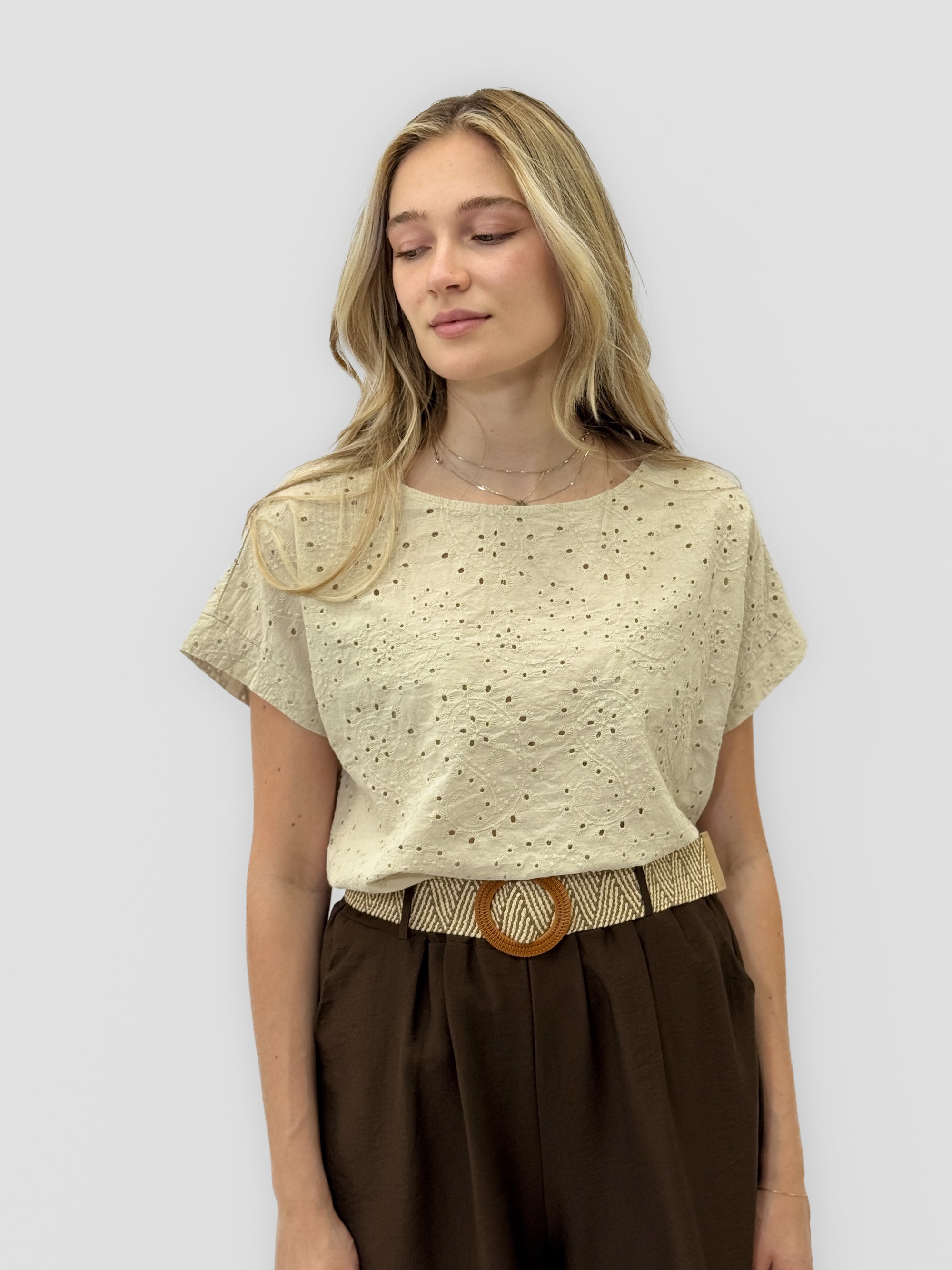 T-shirt in sangallo 100% cotone con manica corta