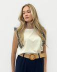 T-Shirt Bianca in Cotone con Dettagli Ricamati sulle Spalle