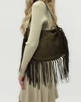 Borsa a spalla scamosciata con frange - stile boho chic