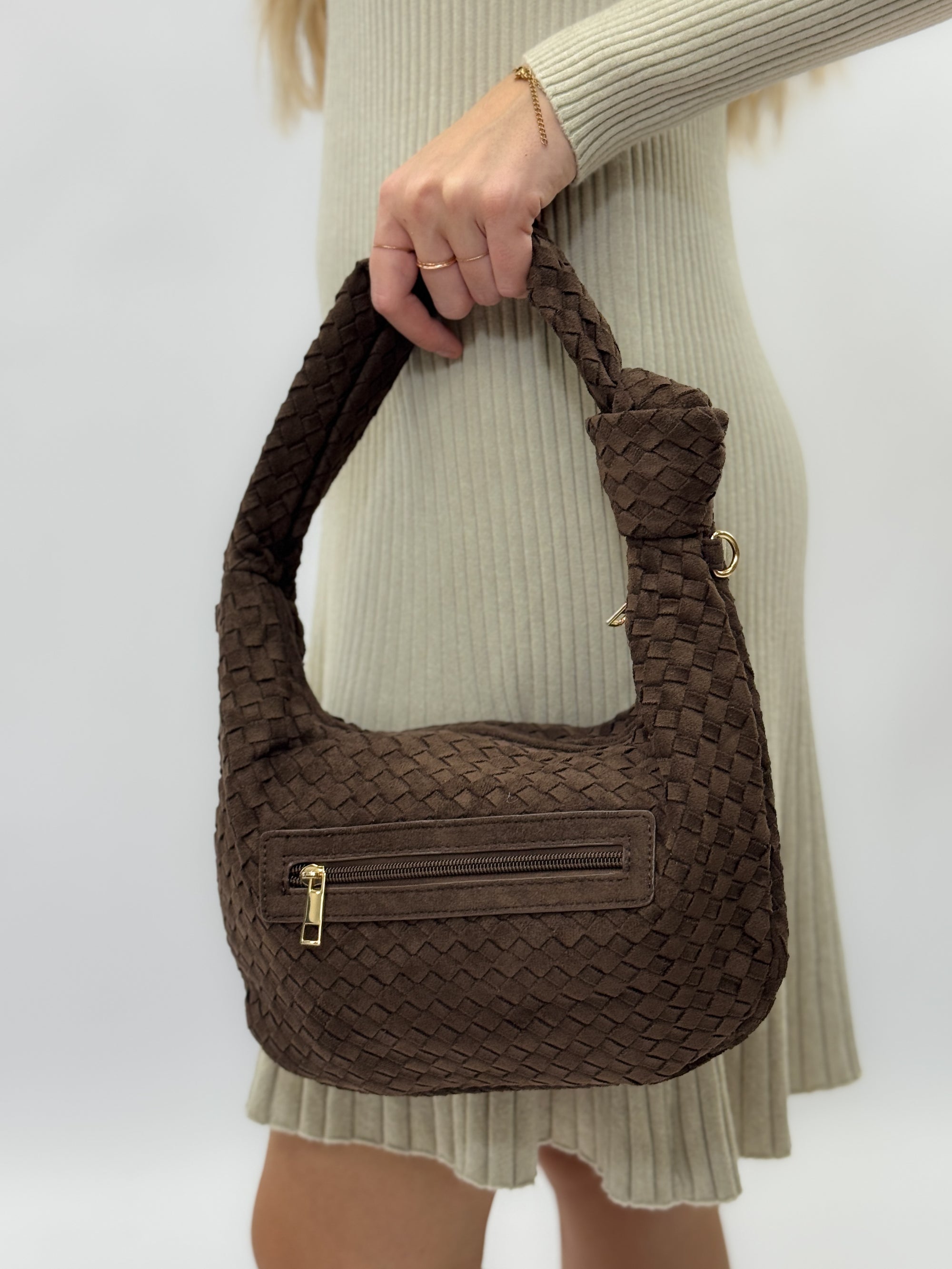 Borsa hobo intrecciata in suede