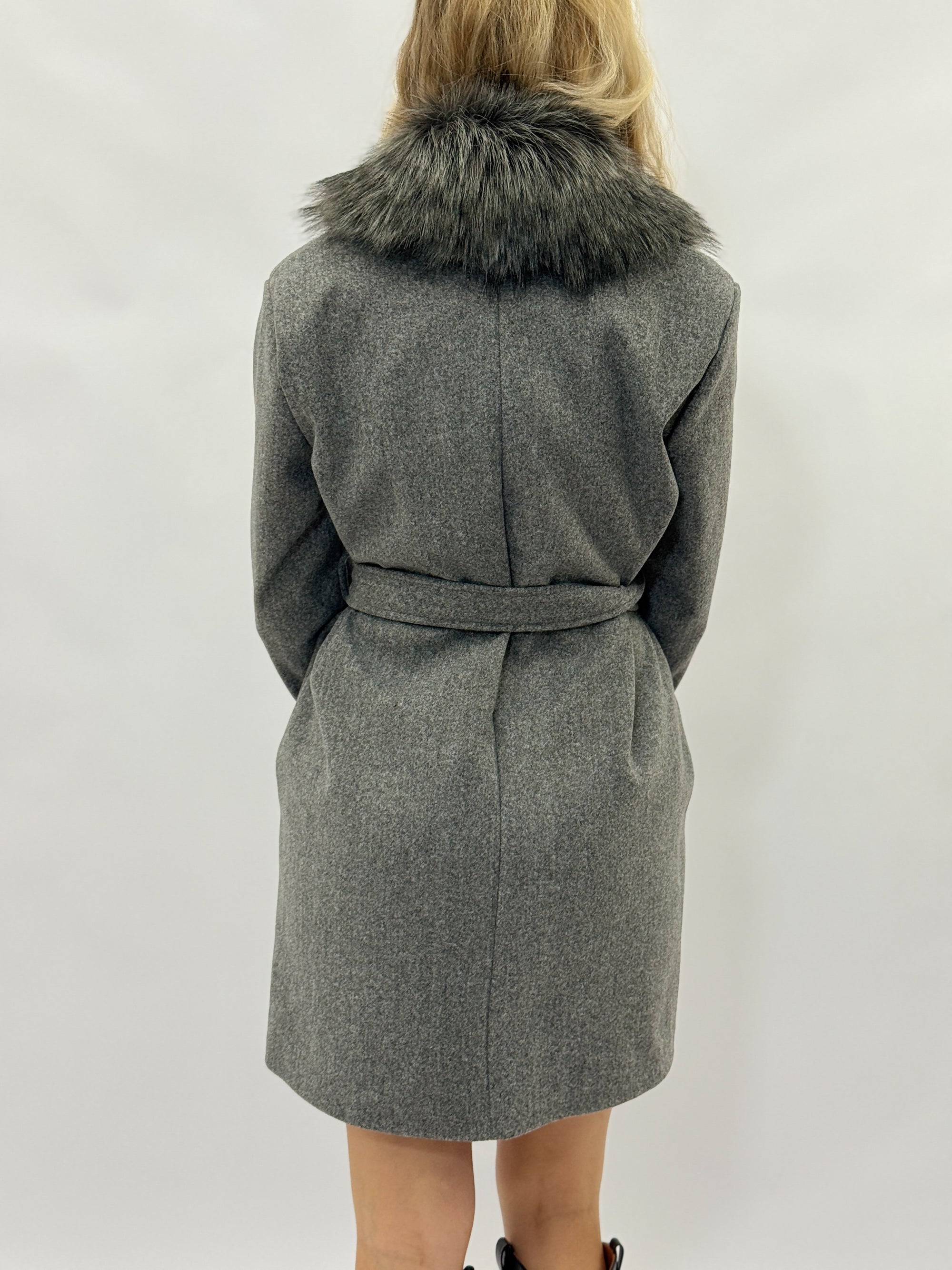 Cappotto “Adele” con inserti in eco-pelliccia – Made in Italy