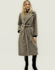 Cappotto bouclé con cintura in misto lana