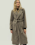 Cappotto bouclé con cintura in misto lana