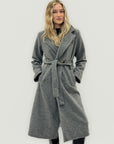 Cappotto bouclé con cintura in misto lana