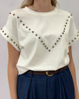 T-Shirt in Cotone con Borchie Decorative