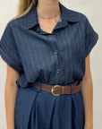 Camicia Blu a Righe con Maniche Corte