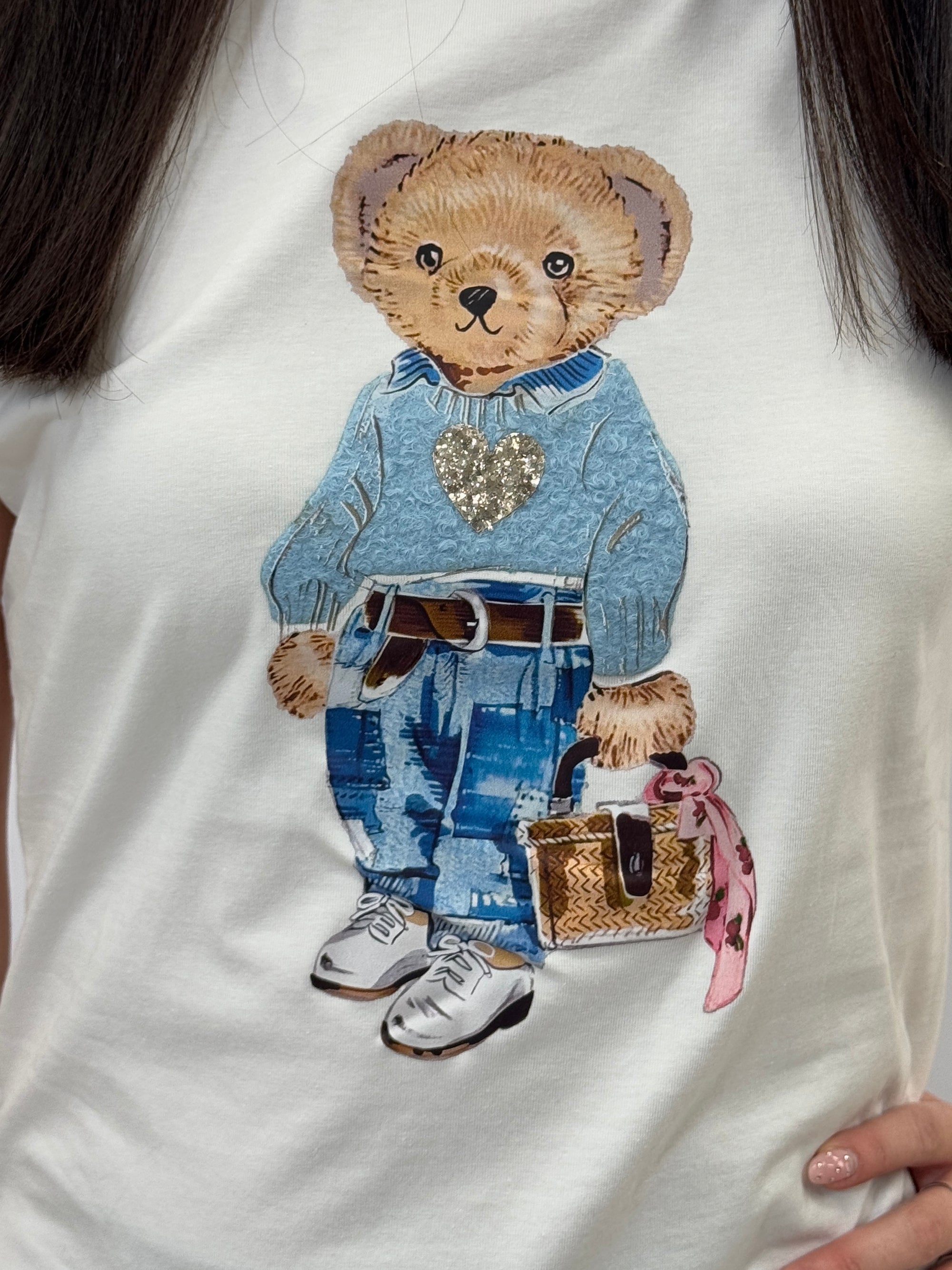 T-shirt in cotone con orsetto