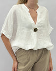 Camicia Bianca in 100% Lino con Bottone Gioiello
