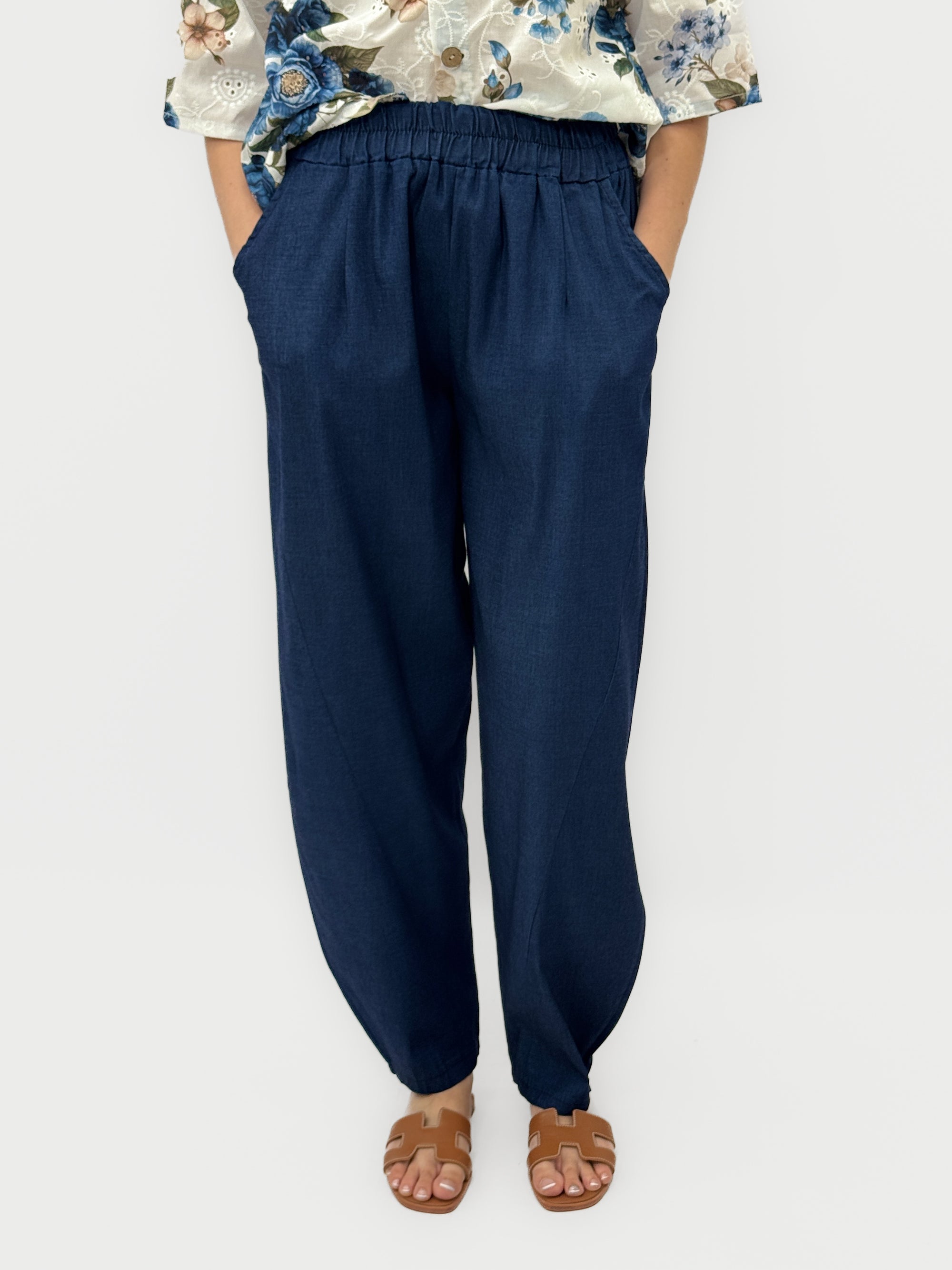 Pantalone in Cotone Denim con Vita Elasticizzata