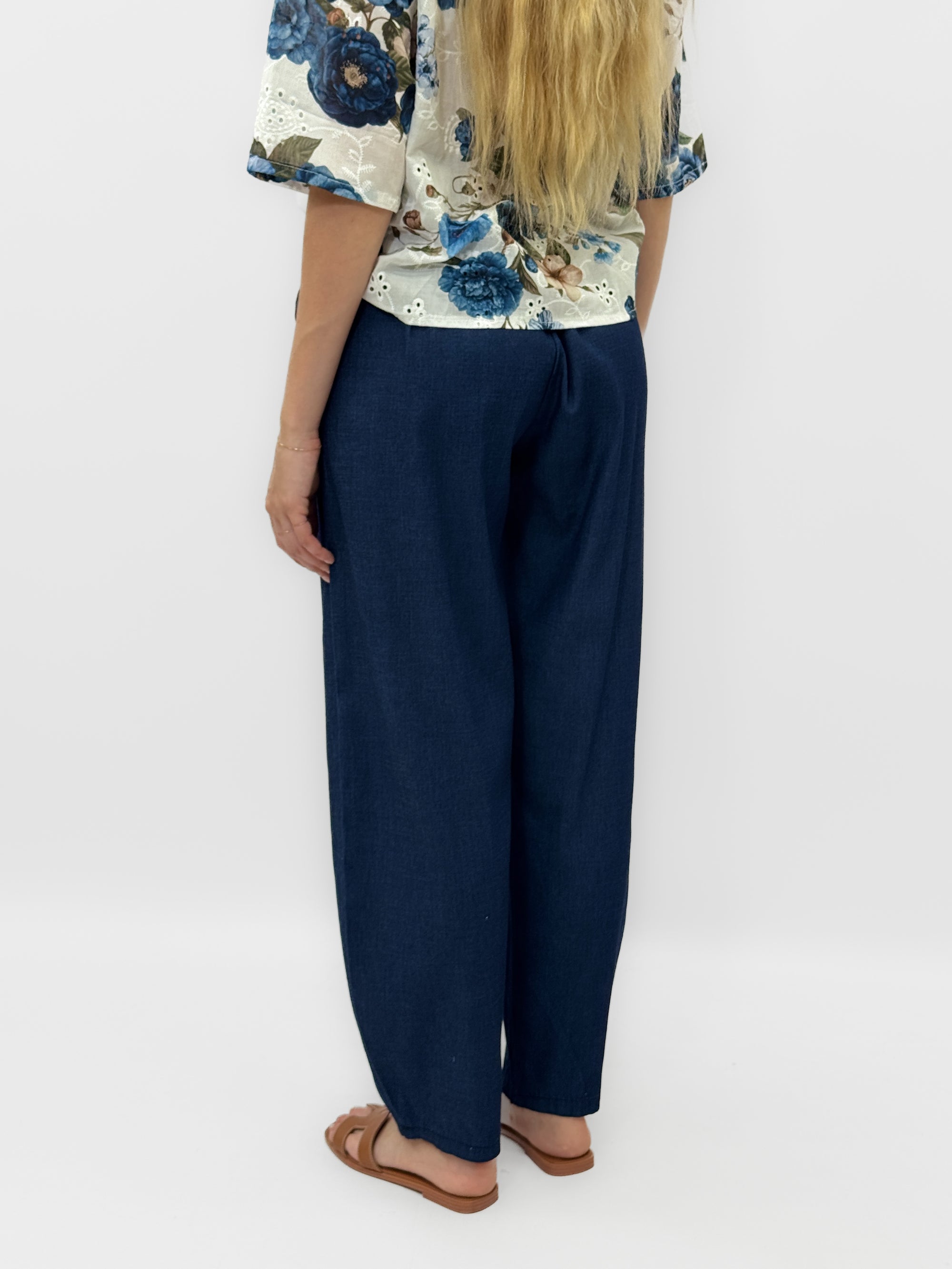 Pantalone in Cotone Denim con Vita Elasticizzata