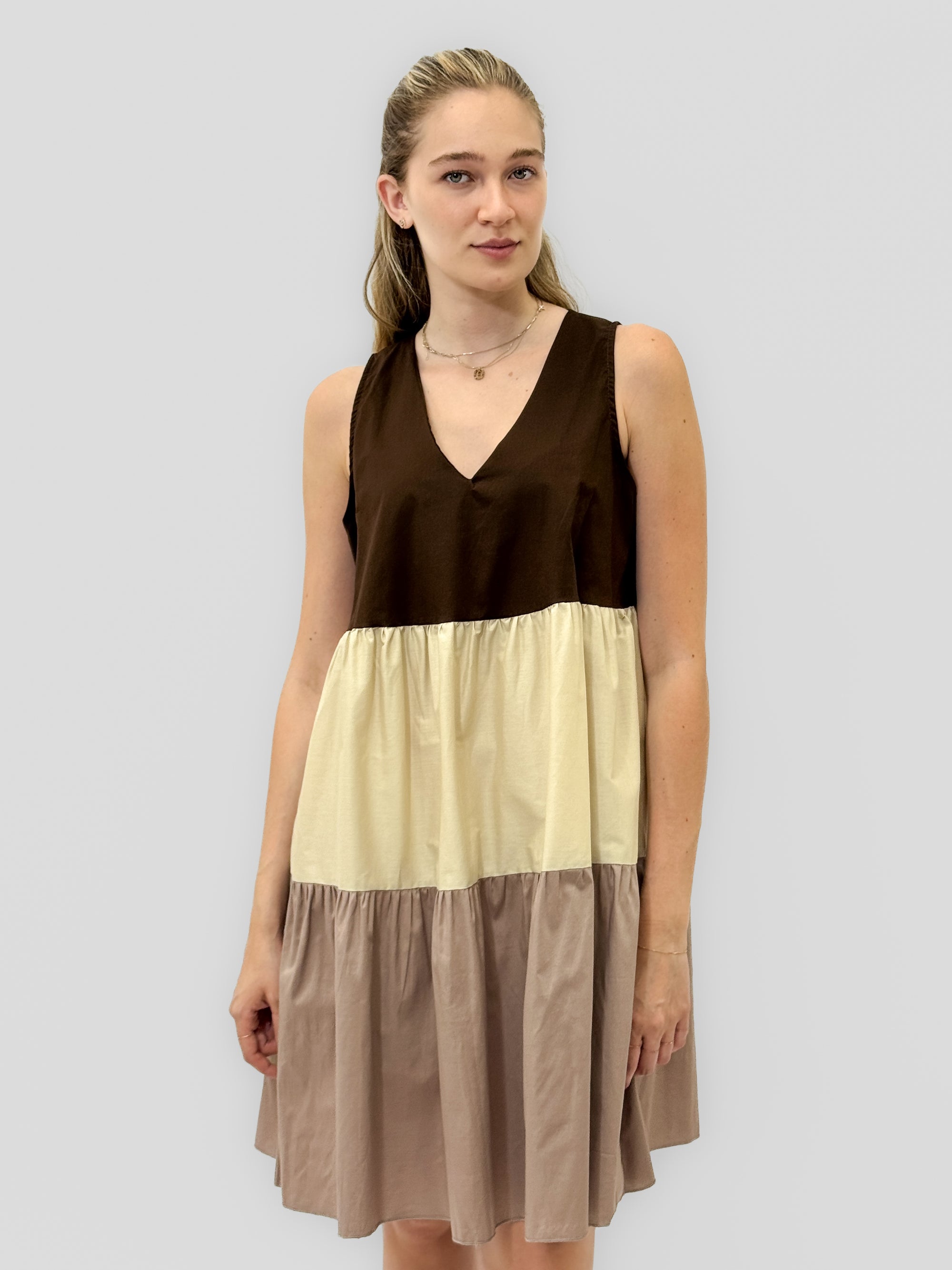 Abito Balze in Cotone Color Block