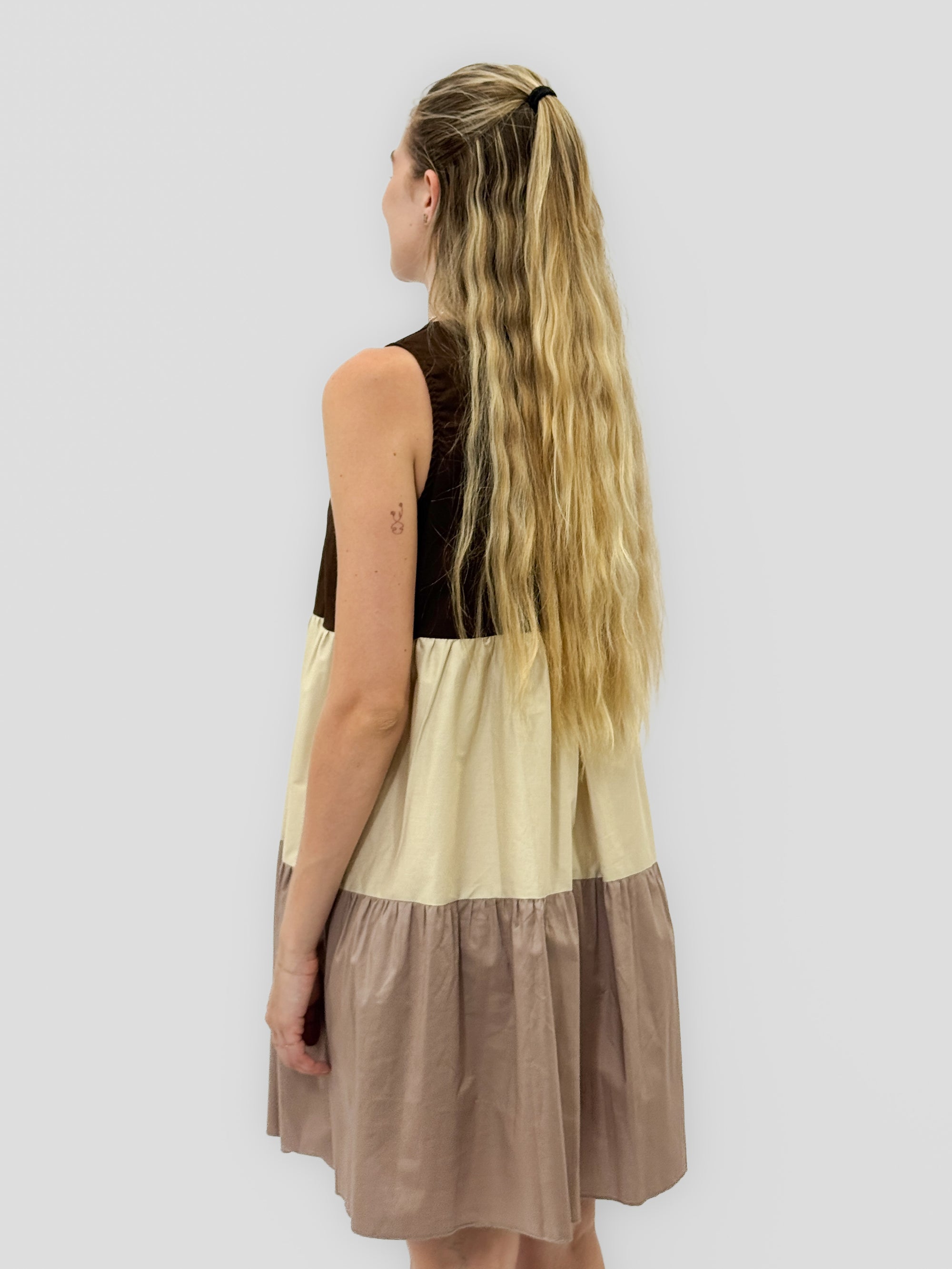Abito Balze in Cotone Color Block