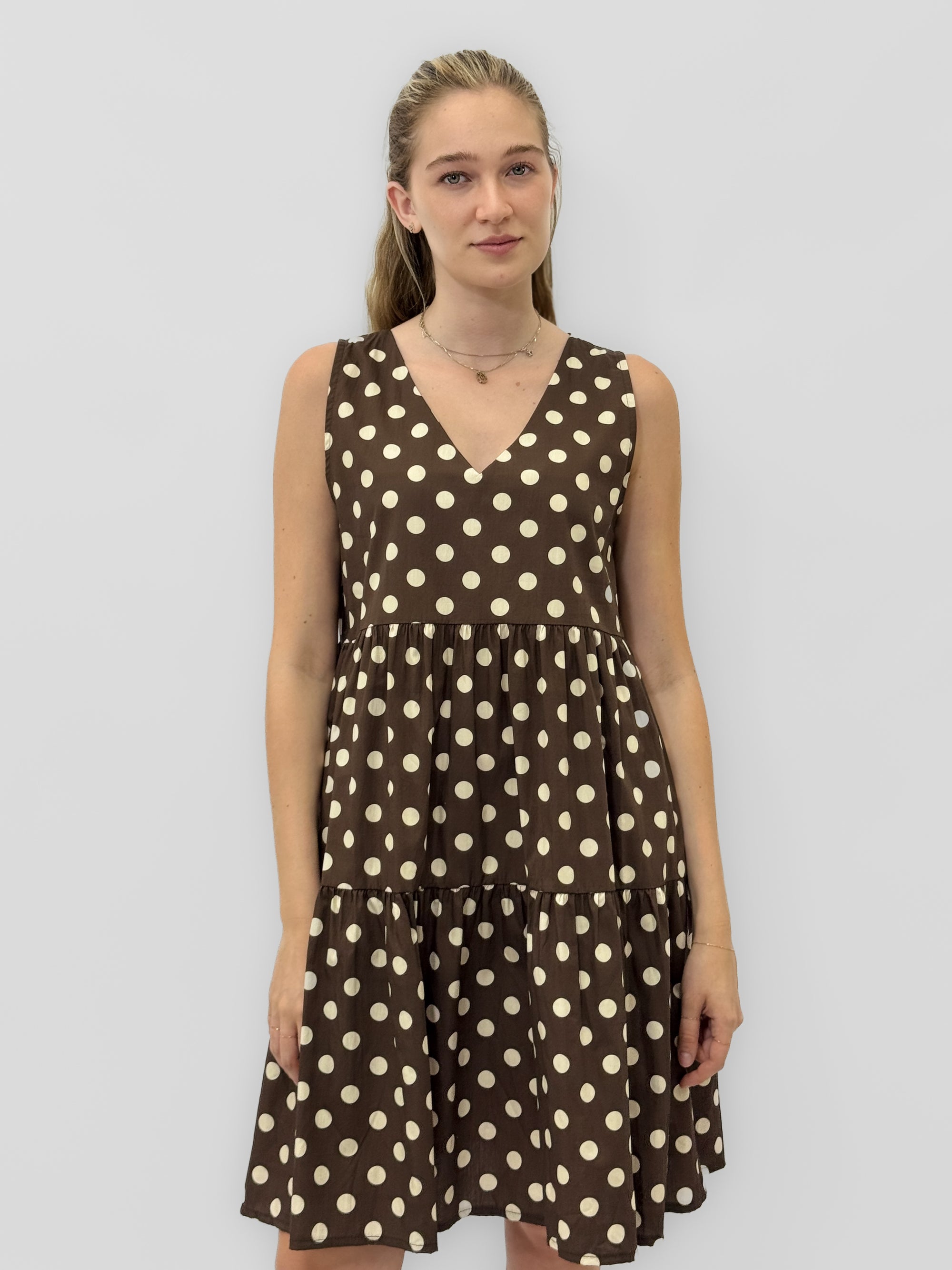 Abito Pois in Cotone con Scollo a V