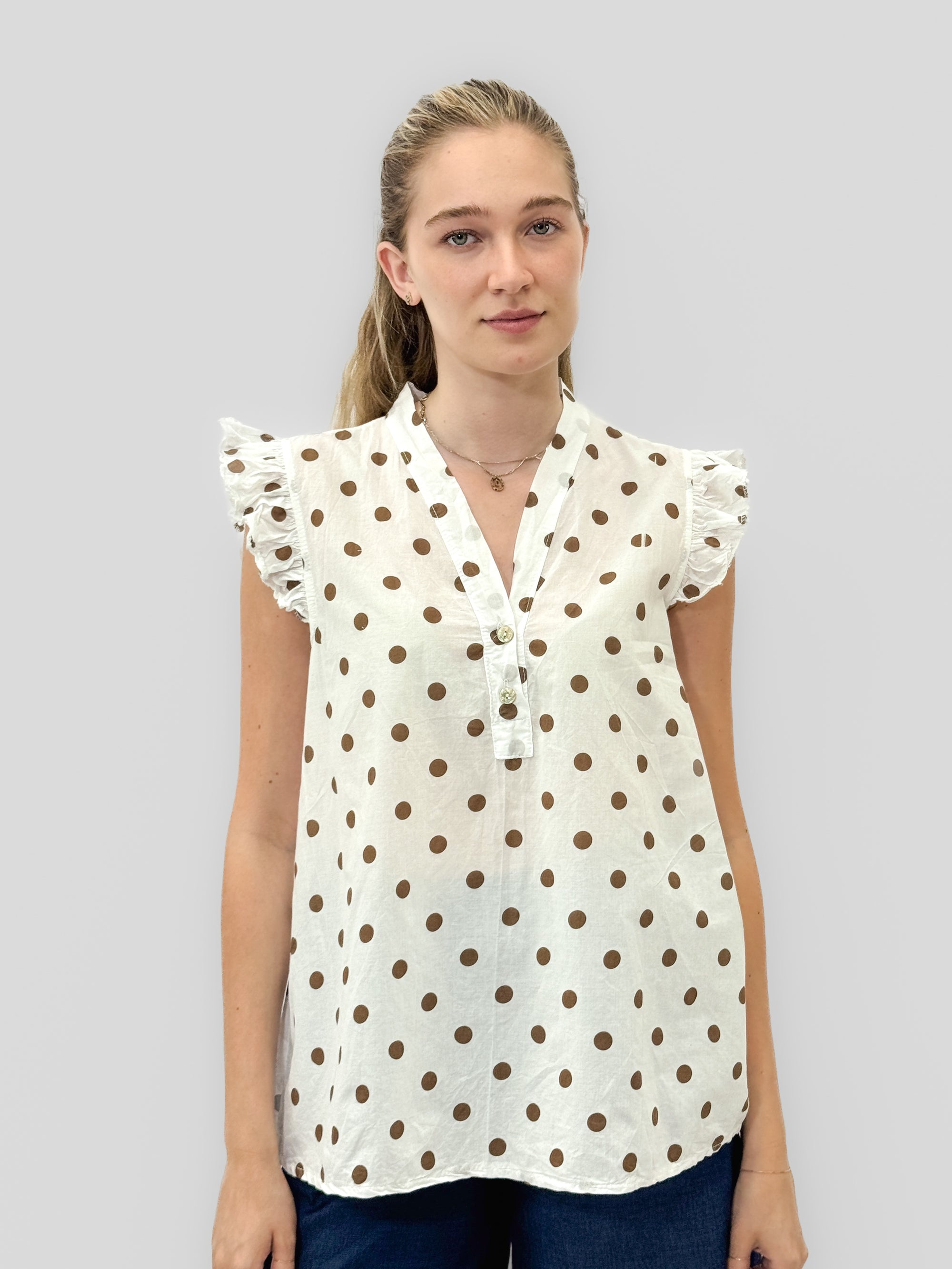 Blusa a Pois in Cotone con Volant