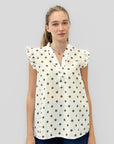 Blusa a Pois in Cotone con Volant