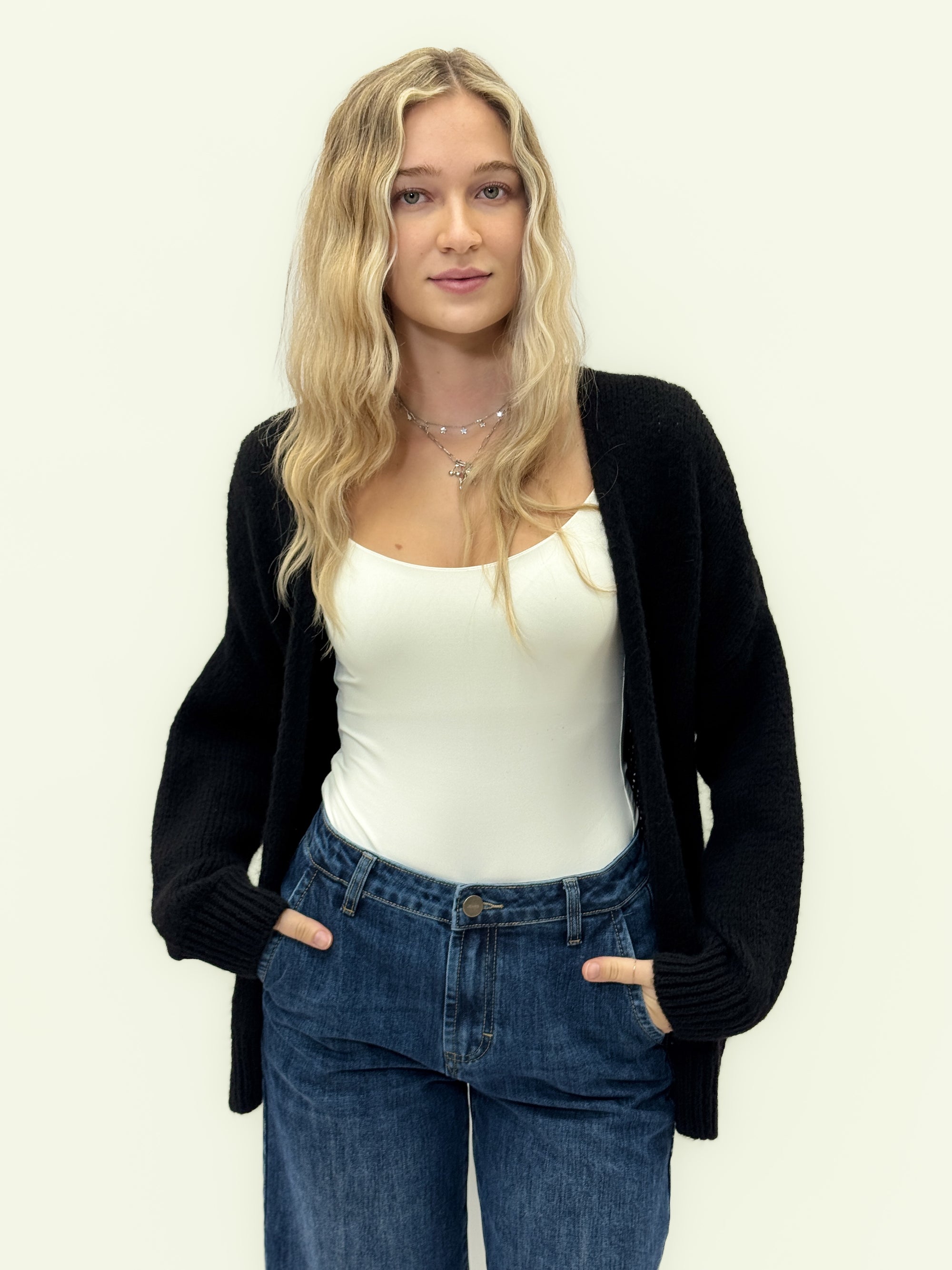 Cardigan in misto lana con maniche morbide - stile chic e casual