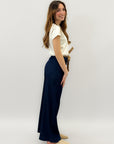 Pantaloni palazzo in denim leggero con cintura