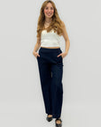 Pantaloni wide leg in denim con cuciture frontali